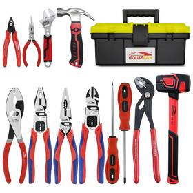 To-008 Houseran 12-piece Household Hand Tool Set With Toolbox Heavy Duty Crv Pliers Adjust