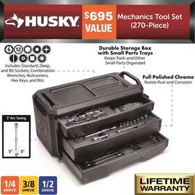 Husky 445020628613 Ultimate 270-piece Mechanics Tool Set For Every Job And Diy Project