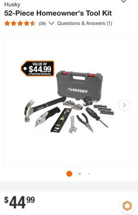 91632 Husky 52piece Homeowners Tool Kit