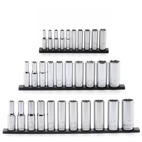Hdpsae31pc Husky Sae Deep Socket Set 1/4 Inch 3/8 And 1/2 Drive Large Markings 31-piece