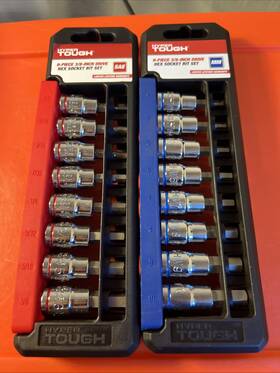 Hyper Tough 078812145369 9-pcs 3/8-inch Drive Hex Socket Bit Set Standard And Mm