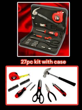 4288 Hyper Tough 27pc Tool Kit Hammer Pliers Measure Tape Knife Magnetic Bit Screwdrivers More