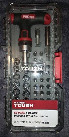 Hyper Tough 820909820321 Ratcheting T-handle Driver Bit Set 59-piece Plus Case. Brand New