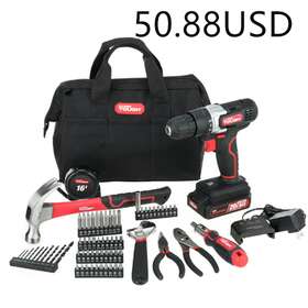 Aq90193g Hyper Tough 1x 20v Max Lithium-ion 3/8 Inch Cordless Drill 70-piece Home Tool Set
