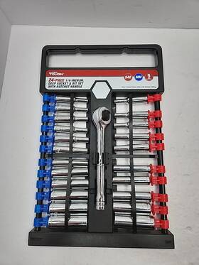 Ua20051a Hyper Tough 24-piece 1/4 Inch Deep Socket Set With Ratchet Handle Storage Rack