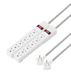 Wm-10630lwfp Hyper Tough Indoor 6-outlet 8ft With Braided Cord 2 Pack White 15a 125v