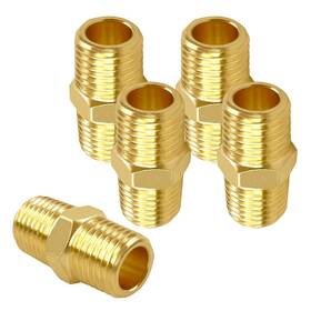 Jwds02 Joywayus 5pcs Brass Pipe Fitting Hex Nipple Equal 1/4 Inch Male Npt Air Fuel Water