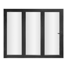 Fd3pbk10880-rl Kamic 108 Inch X 80 3 Panels Aluminum Folding Doors In Black Folded Out From Right To Left