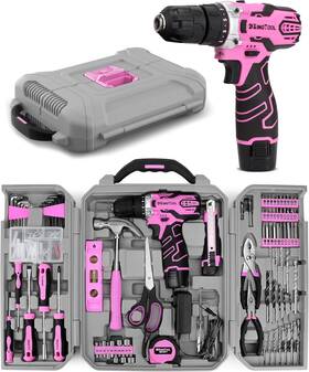 Kingtool 445013664680 Home Tool Kit Set - 219 Pieces Pink With 12v Max Power Cordles