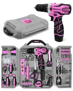 Kingtool 769293466152 Home Tool Kit Set - 219 Pieces Pink With 12v Max Power Cord