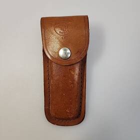 5186 Klein Tools Brown Leather Folding Pocket Knife Case Sheath Euc
