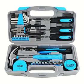Qp17413 Knight Hardware 36-piece Home Repair Toolkit - Portable Blue Toolbox With Screwdrivers Pliers