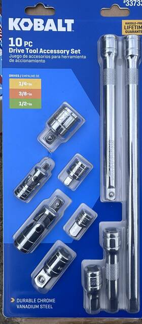 0337336 Kobalt 10pc. Sae Ratcheting Accessory Kit 1/4in And 3/8in &1/2in