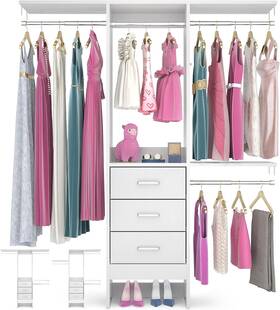 52236 Kobalt 48 Inch Closet Organizer System 3 Fabric Drawers Adjustable Shelves Garment Rack Whi
