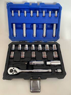 573349 Kobalt 29pc. 1/4 And 3/8 Inch Drive Mechanics Tool Set #573349 Case Missing 1pc