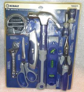0069825 Kobalt 69825 15 Piece Home Tool Set With Hammer Tape Measure Utility Knife Pliers
