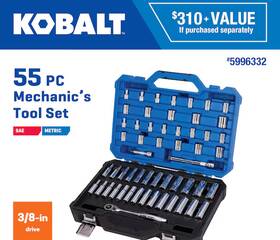Kobalt 744110078817 55-piece Standard Sae And Metric Polished Chrome Mechanics Tool Set