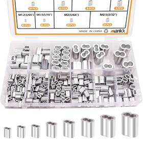 M-109-322 Mankk 320 Pcs Aluminum Crimping Loop Sleeve 8 Sizes 3/64ftft 1/16ftft 5/64ftft 3/3