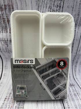 Masirs 021455056039 Interlocking 8 Bin Organizer - Durable Plastic Feature White
