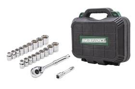 Mo67209 Masterforce 20 Piece Set Vanadium Steel 3/8 Inch Drive Sae Metric Mechanics Tool With Hard Case