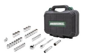 Mo67211 Masterforce 40 Piece Set 1/4 Inch And 3/8 Drive Sae Metric Go Thru Socket Mechanics Hand Tool