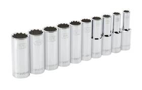 Mo67234 Masterforce 10 Piece Set 1/2 Inch Drive Sae 12 Point Deep Socket Polished Chrome Vanadium Steel