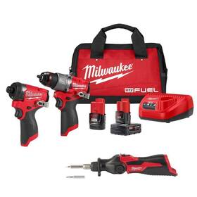 3497-22-2488-20 Milwaukee Hammer Drill And Impact Driver Combo Kit With Soldering Iron 2-tool