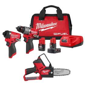 3497-22-2527-20 Milwaukee Power Tool Combo Kit 18v Battery Charger 6 Inch Hatchet Pruning Saw