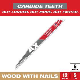 Milwaukee 48-00-5527 12 Inch 5tpi Sawzall Blade For Wood With Nails