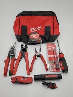 48-22-3082 Milwaukee Lot Of Hand Tools Aviation Snips Pliers Light Volt Detector More