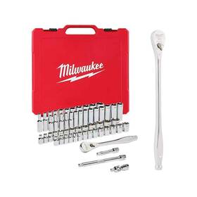 48-22-9008-48-22-9037 Milwaukee Drive Sae 3/8 Inch And Socket Mechanics Tool Set With 12 Ratchet