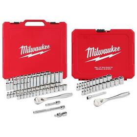 48-22-9008-48-22-9044 Milwaukee 3/8 Inch And 1/4 Drive Sae/metric Ratchet/socket Mechanics Tool Set