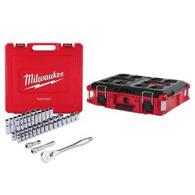 48-22-9010-48-22-8424 Milwaukee Ratchet Socket Mechanics Tool Set 1/2 Inch Drive Sae/metric 47-pcs
