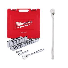 48-22-9010-48-22-9050 Milwaukee Ratchet Socket Set With Extended 1/2 Inch Drive Sae/metric 48-piece