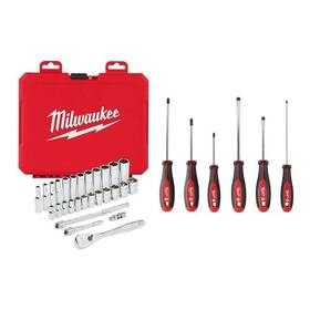 48-22-9504-48-22-2706 Milwaukee 1/4 Inch Drive Metric Ratchet And Socket Mechanics Tool Set With Phillips/slotted