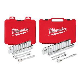 48-22-9504-48-22-9508 Milwaukee Mechanics Tool Set 1/4 Inch 3/8 Drive Metric 60-pcs Ratchet Socket