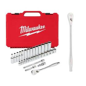 48-22-9508-48-22-9037 Milwaukee 3/8 Inch Drive Metric Ratchet And Socket Mechanics Tool Set With 12