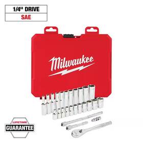 Milwaukee 744110338430 1/4 Inch Drive Sae Ratchet And Socket Mechanics Tool Set 26-piece Tools