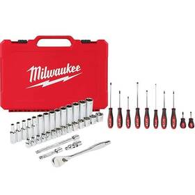 Milwaukee 888234579895 3/8 Inch Drive Metric Ratchet And Socket Mechanics Tool With Screwdriver Set 42-pc