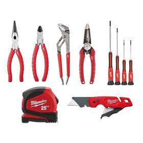 Milwaukee 888234600179 Pliers Kit Screwdriver Set Compact Tape Measure Folding Utility Knife 10-piece
