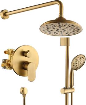Md-a3815-bg Mondawe 8 Inch Wall Shower Faucet Set Brushed Gold Rainfall Head 3-setting