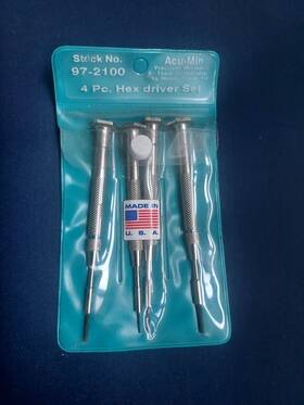 97-2100 Moody Tools Vintage Acu-min Precision Miniature 4pc Hex Driver Set