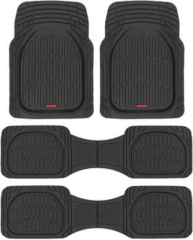 Mt-920-bk Motor Trend Original Flextough Black Rubber Car Floor Mats For 3 Row Vehicles