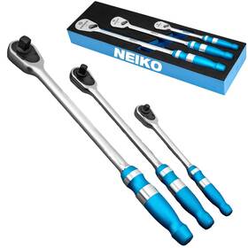 03006a Neiko 816914025561 Flat Head Ratchet Set 3 Piece Low Profile 1/4 Drive 3/8 Rat