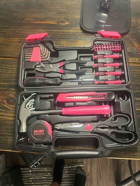 Npm64195 Newpoint Motor Pink Portable Household Toolbox 39-piece General Home Repair Hand Tool Package