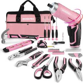W009143 Nobrand 53-pc Pink Tool Set With Cordless Screwdriver And 13ftft Bag