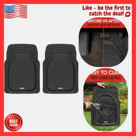 Of-923-bk-f 826942158537 Motor Trend -2 Piece Front Car Floor Mats- Black Flextough Contour Liners-deep D