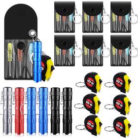 Tan-quelay-2351 Quelay 18 Pcs Mini Screwdriver Tape Measure Keychains Led Flashlights Keychain Set C