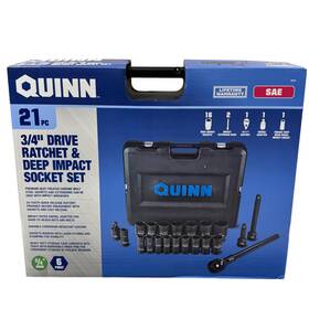 70727 Quinn 21-piece 3/4 Inch Drive Ratchet And Sae Deep Impact Socket Set -