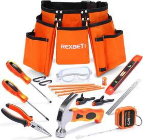 Rexbeti 313052089078 18pcs Young Builders Tool Set With Real Hand Tools Reinforced Kids Too